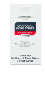 Equate Beauty Charcoal Pore Strips for Nose & Face Combo Pack, 14 Count