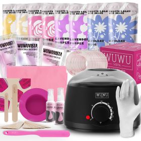 Waxing Kit WUWUVISTA 69 Items Hair Removal Wax Kit With Wax Warmer Waxing Beads For Face, Brazilian, Full Body, Bikini, Sensitiive Skin Skin Suit (Option: Black-US plug)