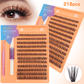 Eyelash Extension Kit Single Box 216 Pieces Eyelash Cluster Kit Eyelash Bonding and Sealing Waterproof Eyelash Tweezers DIY Eyelash Extension Kit Suit (Color: 50)