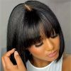 Elegant Straight Bob Human Hair Wig with Bangs - 180% Density, Glueless HD Lace Front, Natural Scalp Coverage, Vacation-Style for Women
